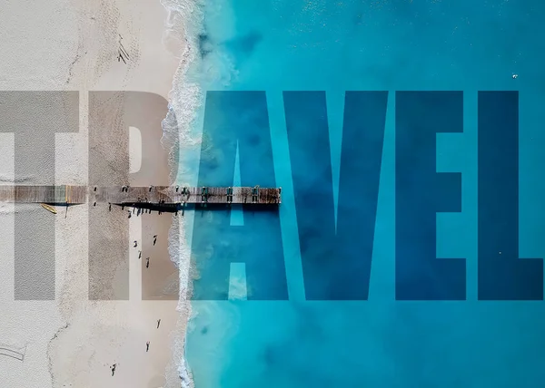 Drone foto del molo a Grace Bay, Providenciales, Turchi e Caicos. Il testo overlay dice viaggio — Foto Stock