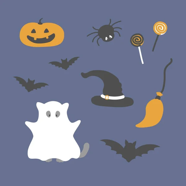 Set Pour Halloween Isolé Couleurs Doodle Dessiné Main — Image vectorielle
