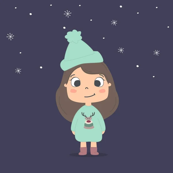Frohe Weihnachten Grußkarte Mit Einem Netten Kleinen Mädchen Frohes Neues — Stockvektor