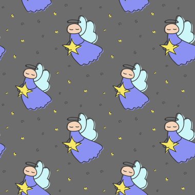 Melekler ve yıldız ile Seamless modeli. Vektör çizim.