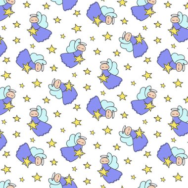 Melekler ve yıldız ile Seamless modeli. Vektör çizim.