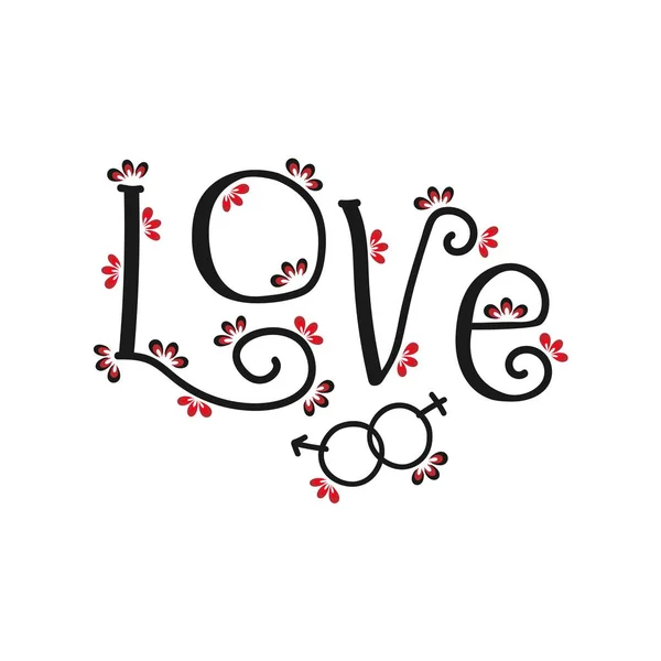 Vector Freehand Brieven Love Tekst Doodles Valentine Day — Stockvector
