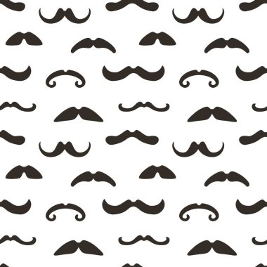 Dikişsiz desen beyaz zemin üzerine bıyıklı. Tasarım öğeleri vintage, retro, hippi tarzı.