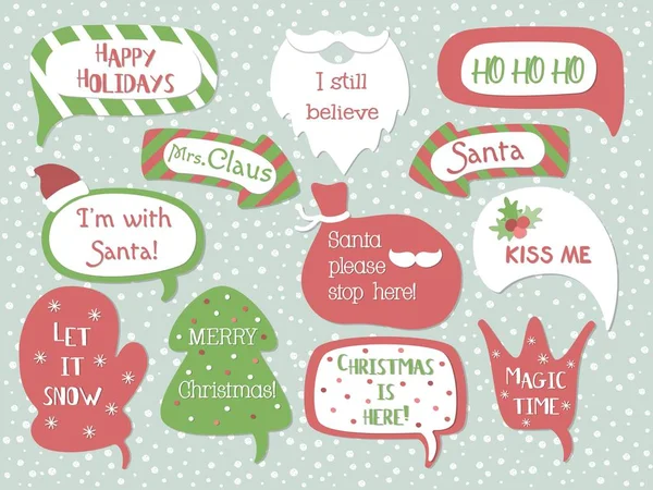 Vakantie Spraak Bubbels Set Met Kerstgroet Vrolijke Kerstmis Gelukkige Vakantie — Stockvector