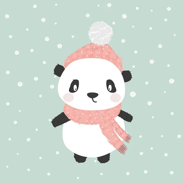 Boldog Rajzfilm Panda Panda Karácsonyi Karakter Aranyos Karácsonyi Panda Egy — Stock Vector