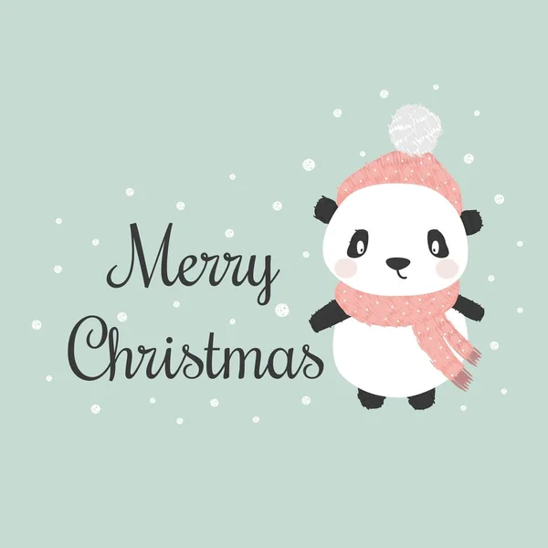 Счастливой Мультяшной Панды Рождественская Панда Милая Рождественская Панда Шляпе Шарфе — стоковый вектор