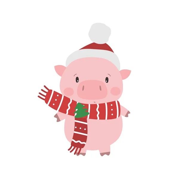 Cute Pig Santa Hat Symbol Chinese New Year 2019 Vector — Stock Vector