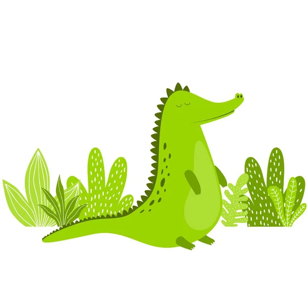 Alligator Niedliches Krokodil Lustiges Zeichentricktier Vektorillustration — Stockvektor