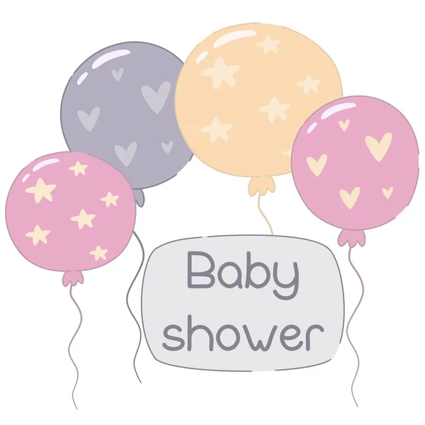 Baby Duschkarte Mit Niedlichen Cartoon Luftballons Vektorillustration — Stockvektor