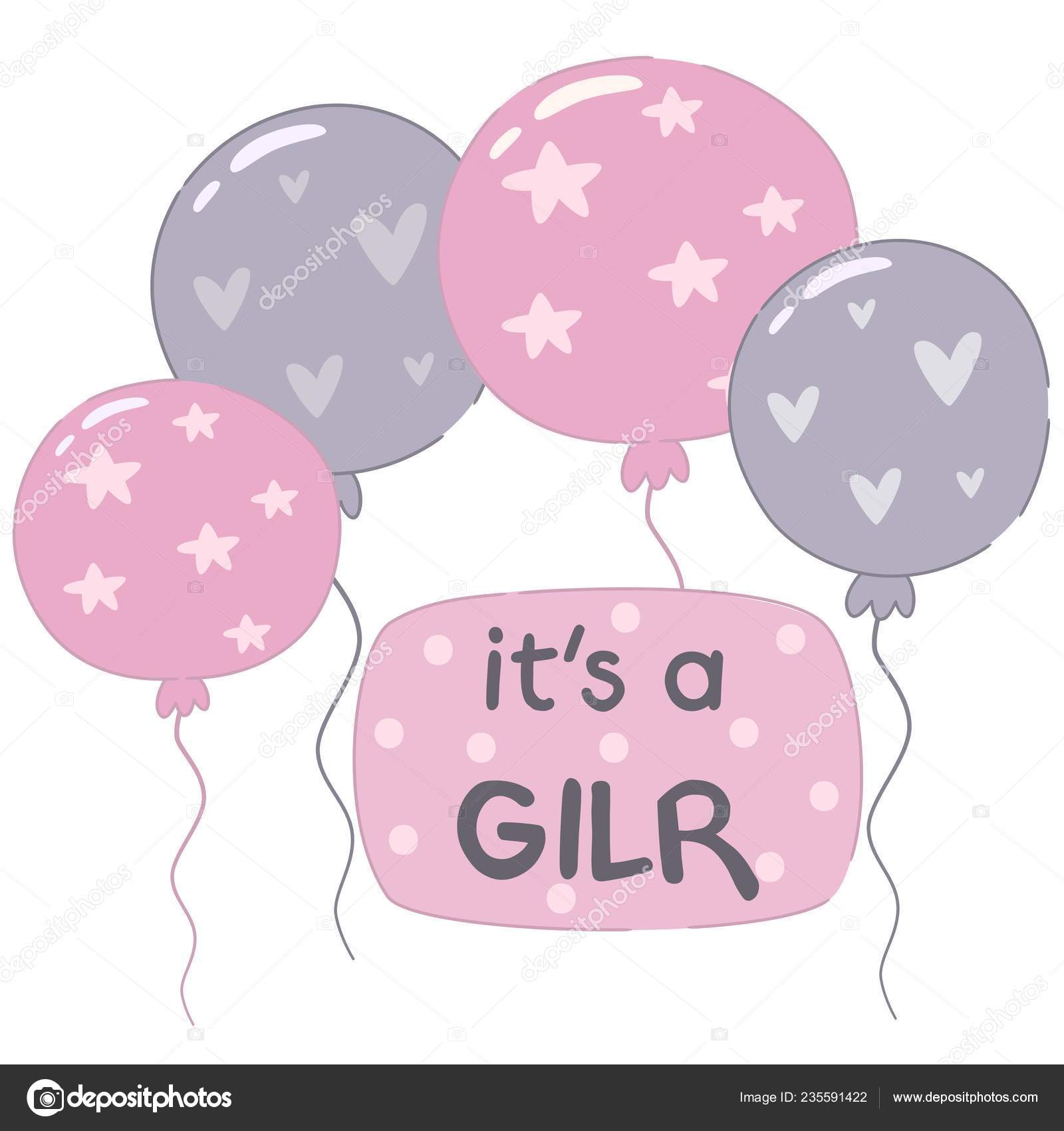 Baby Shower Card Cute Cartoon Balloons Girl Vector Illustration Vector Image By C Zitusia Vector Stock 235591422