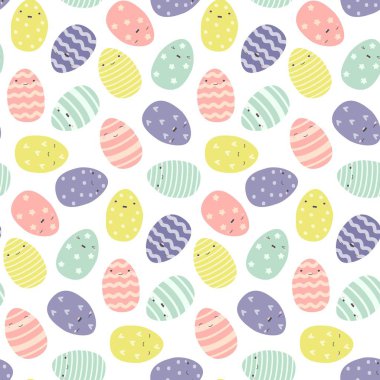 Paskalya renkli yumurta ile seamless modeli. Duvar kağıdı, hediye kağıt, web sayfası arka planı, bahar tebrik kartları için mükemmel. Vektör çizim.
