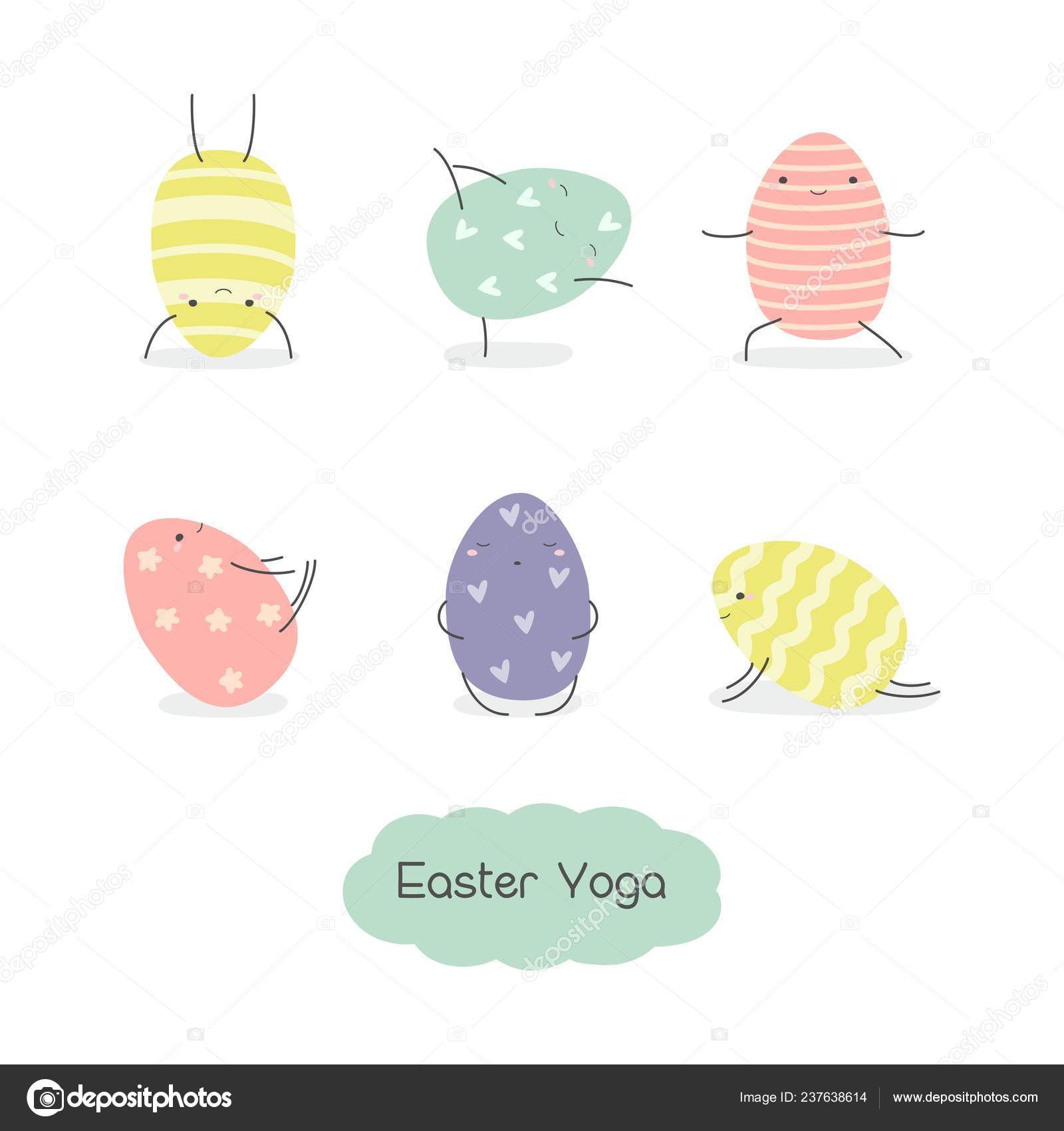 Set Easter Eggs Kawaii Style Easter Yoga Stripes Waves Dots Stock Vector by  ©zitusia 237638614