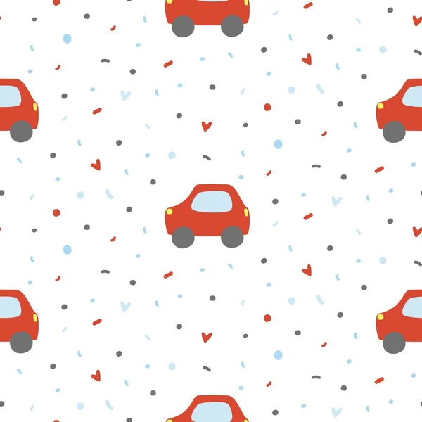 Schattig Naadloze Patroon Met Rode Auto Afdrukken Voor Kinderen Vectorillustratie — Stockvector