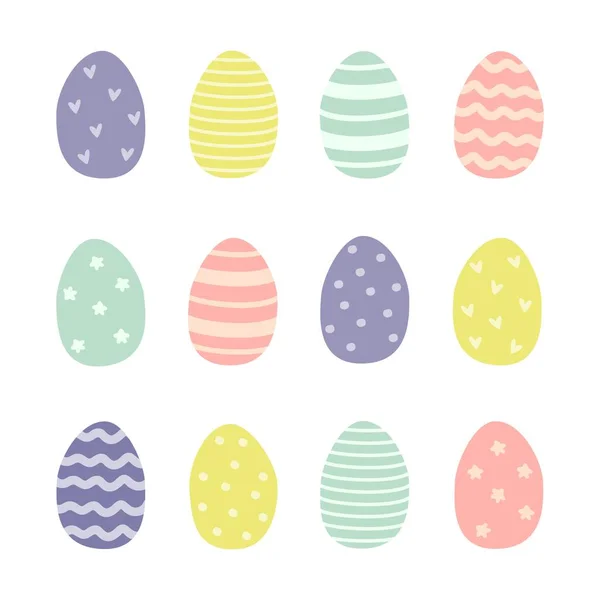 Sada Velikonočních Vajíček Růžové Zelené Modré Žluté Pruhy Vlny Tečky — Stockový vektor