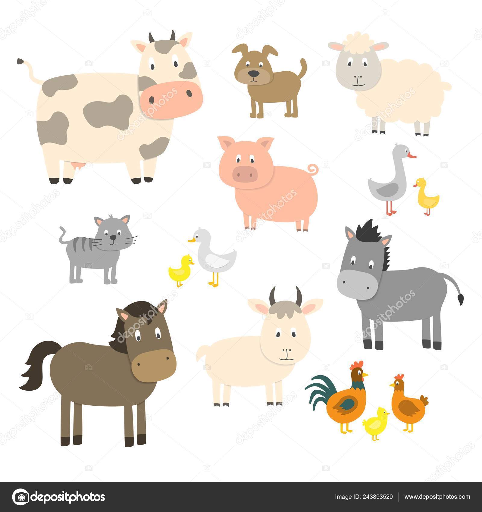 Farm Animals Set Flat Style Isolated White Background Vector Illustration  Stock Vector Image by ©zitusia #243893520