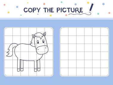 At. Resmi kopyalayın. Boyama kitabı. Çocuklar için eğitici bir oyun. Çizgi film vektör çizim.