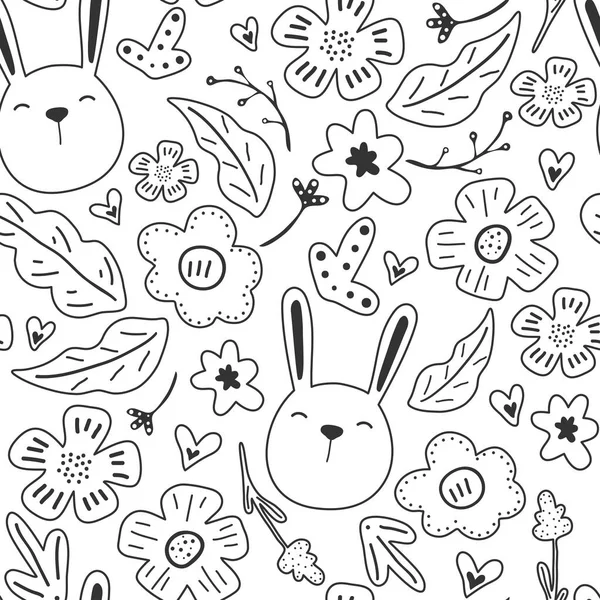 春の花 ウサギでシームレスなパターンをベクトル 家の装飾の新鮮なパターン シームレスなパターンは パターン塗りつぶし Web ページの背景テクスチャ使用できます — ストックベクタ