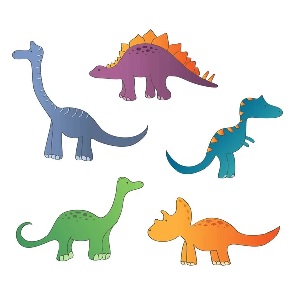 Collection Cute Colorful Dinosaurs Isolated White Background Kids Illustration Cartoon — Stock Vector