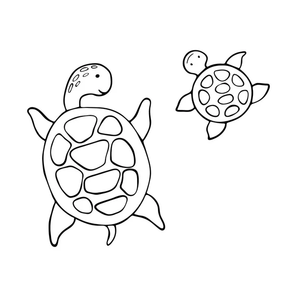 Милі Морські Черепахи Векторна Чорно Біла Контурна Ілюстрація Розмальовки — стоковий вектор