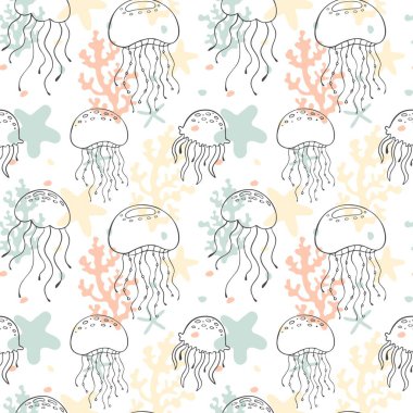 Karikatür denizbalıklarla Dikişsiz desen. Vektör Illustration.