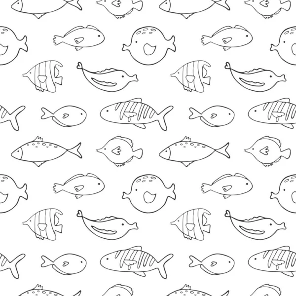 Безшовний Візерунок Мультяшними Рибами Векторні Ілюстрації — стоковий вектор