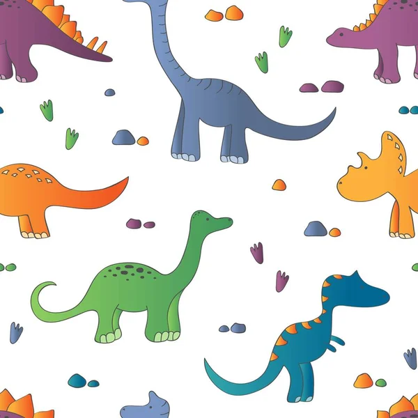 Childish Seamless Pattern Cute Dinosaurs White Background Design Fabric Textile — Stock Vector