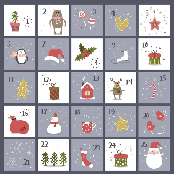 Frohe Weihnachten Und Ein Gutes Neues Jahr Illustration Für Adventskalender — Stockvektor