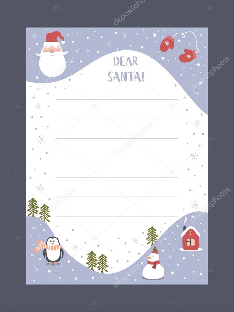 Christmas letter from Santa Claus template. layout in A4 size. Vector illustration.