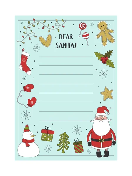 Cartoon Kerst Wens Kerst Items Een Brief Aan Kerstman Template — Stockvector