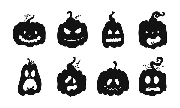 Joyeux Halloween Ensemble Dessins Animés Citrouille Sculptés Effrayants Avec Des — Image vectorielle