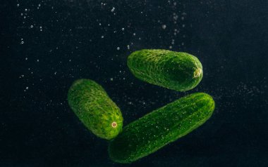 Siyah arka planda yeşil salatalıklar..