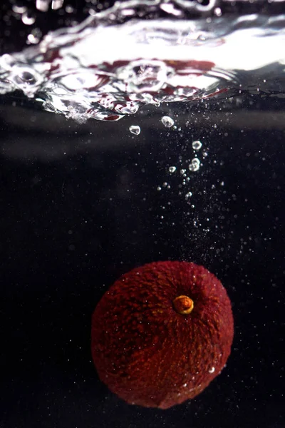 黒を背景に水の中のアボカド — ストック写真