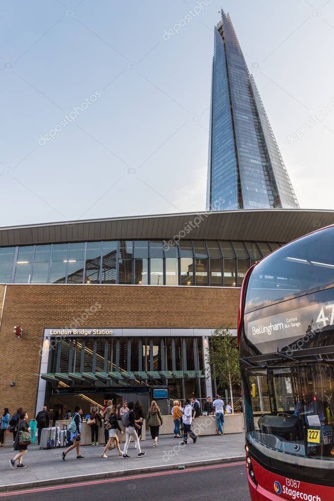 London. June 2018. A view of London Bridge station and the Shard in the city of London