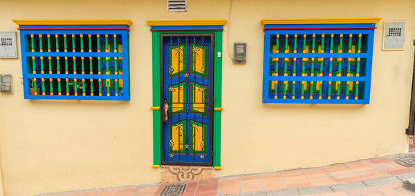 Guatepe Colombia. March 2018. A view of the colourful architecture in Guatape in Colombia
