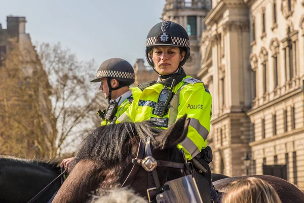 Montado policial feminino na praça do parlamento Londres — Fotografia de Stock