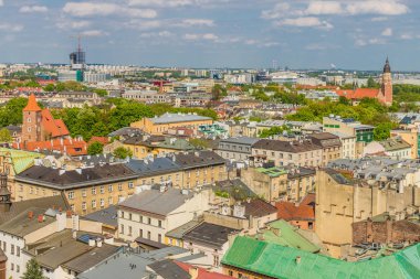 Krakow ortaçağ eski şehir üzerinde yükseltilmiş görünümü