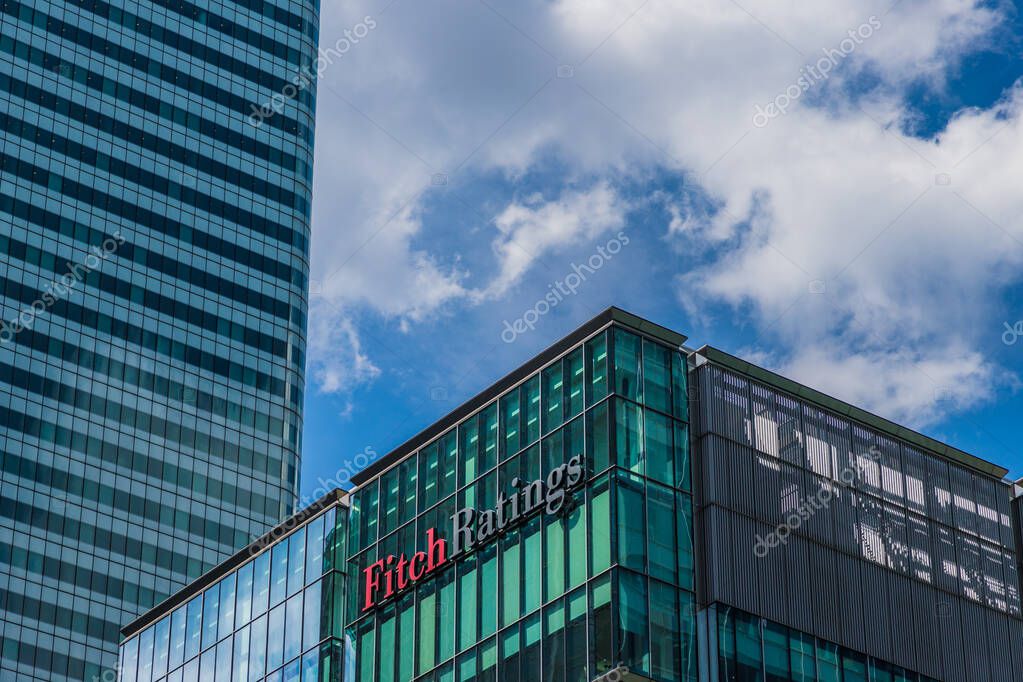 Canary Wharf London. 23 May 2019. A view of the Fitch Ratings office in canary wharf in London
