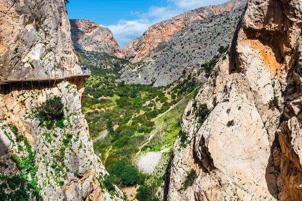 Royal Trail also known as El Caminito Del Rey - mountain path along steep cliffs in gorge Chorro, Andalusia, Spain