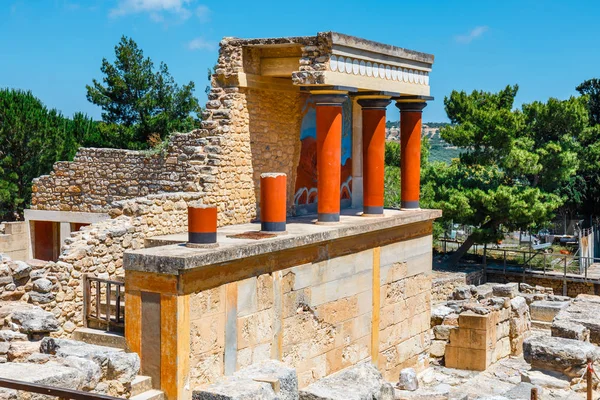 Détail Des Ruines Antiques Célèbre Palais Minoen Knosos Île Crète — Photo