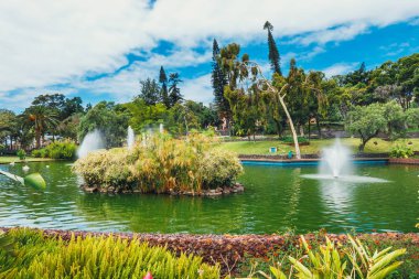 Funchal, Madeira tropikal bahçede bir görünümünü 