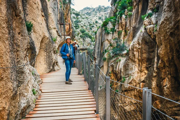 Caminito Del Rey Berg Houten Pad Langs Steile Kliffen Andalusie — Stockfoto