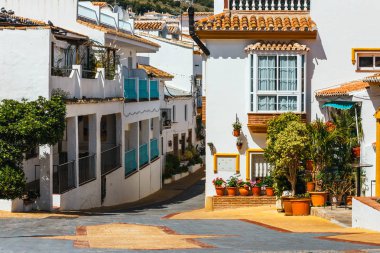 Mijas, Andalusia beyaz köyde beyaz evler, İspanya ile büyüleyici