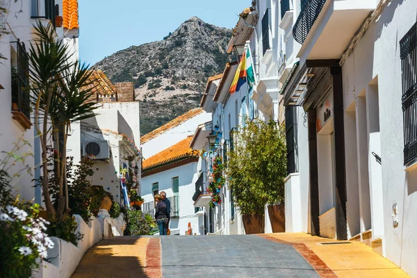Mijas, İspanya, 08 Nisan 2018: Mijas bir sevimli beyaz Andalusia beyaz evler, İspanya ile köydür