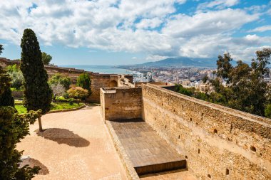 Malaga 'daki Gibralfaro kalesi (Alcazaba de Malaga), Costa del Sol, İspanya