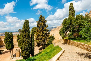 Malaga 'daki Gibralfaro kalesi (Alcazaba de Malaga), Costa del Sol, İspanya