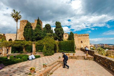 Malaga, Spain, April 03, 2018: Gibralfaro castle (Alcazaba de Malaga) in Malaga, Costa del Sol, Spain