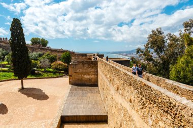 Malaga, Spain, April 03, 2018: Gibralfaro castle (Alcazaba de Malaga) in Malaga, Costa del Sol, Spain