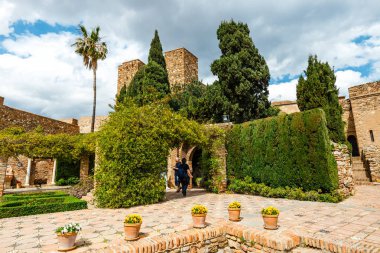 Malaga, Spain, April 03, 2018: Gibralfaro castle (Alcazaba de Malaga) in Malaga, Costa del Sol, Spain