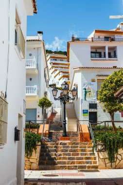 Mijas, İspanya, 08 Nisan 2018: Mijas bir sevimli beyaz Andalusia beyaz evler, İspanya ile köydür