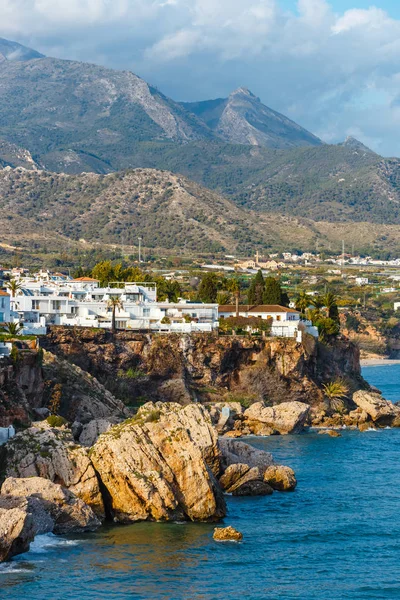 Kilátás Gyönyörű Strand Costa Del Sol Nerja Andalúzia Spanyolország — Stock Fotó